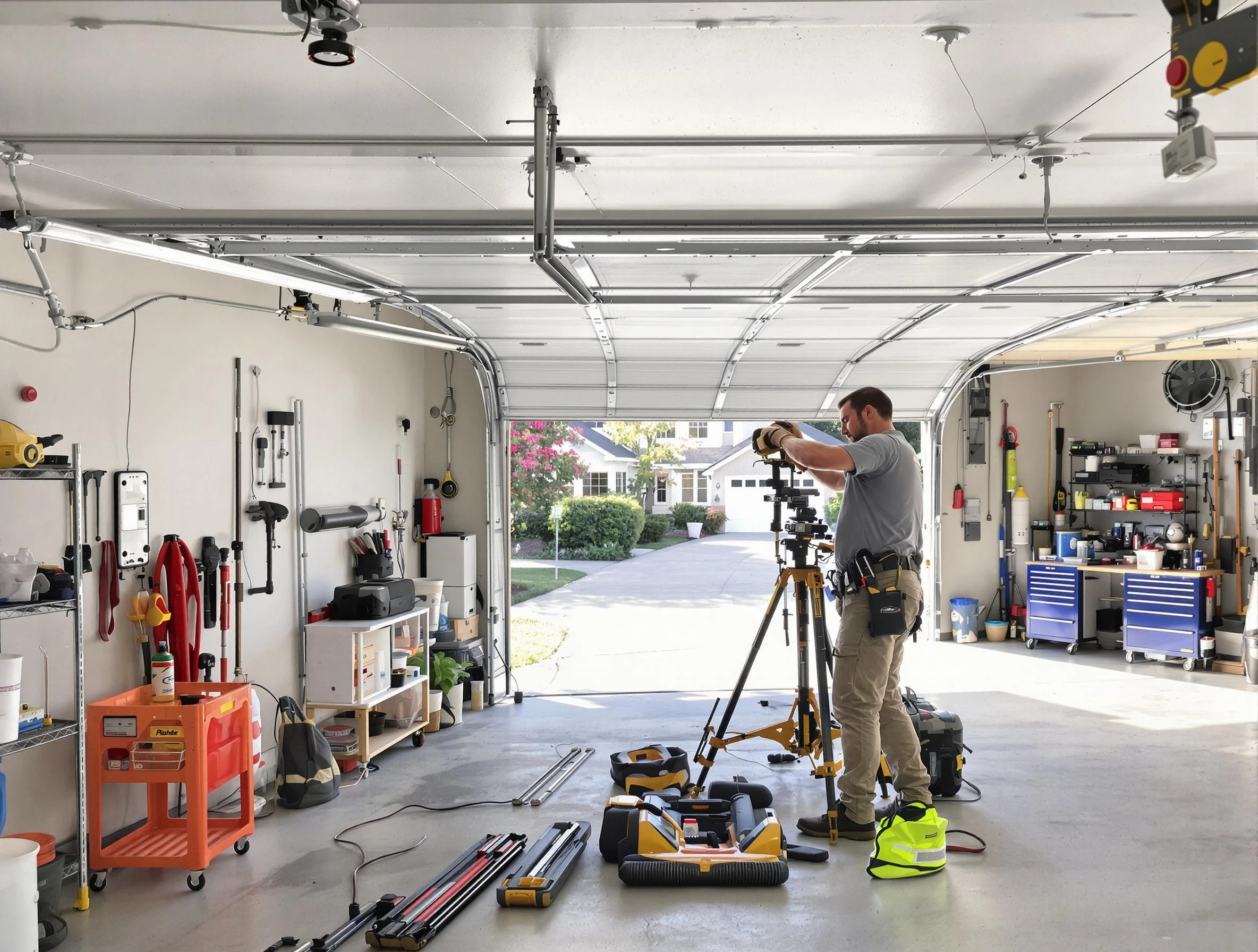 Anthem Garage Door Repair specialist performing laser-guided track alignment in Anthem